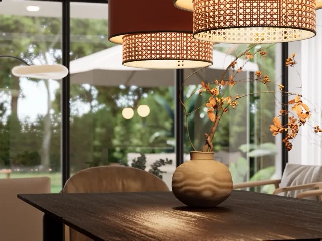 Comedor con ventanal al verde