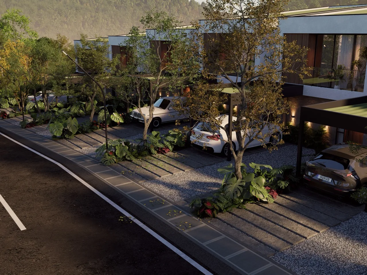 Fachada de la casa con líneas limpias