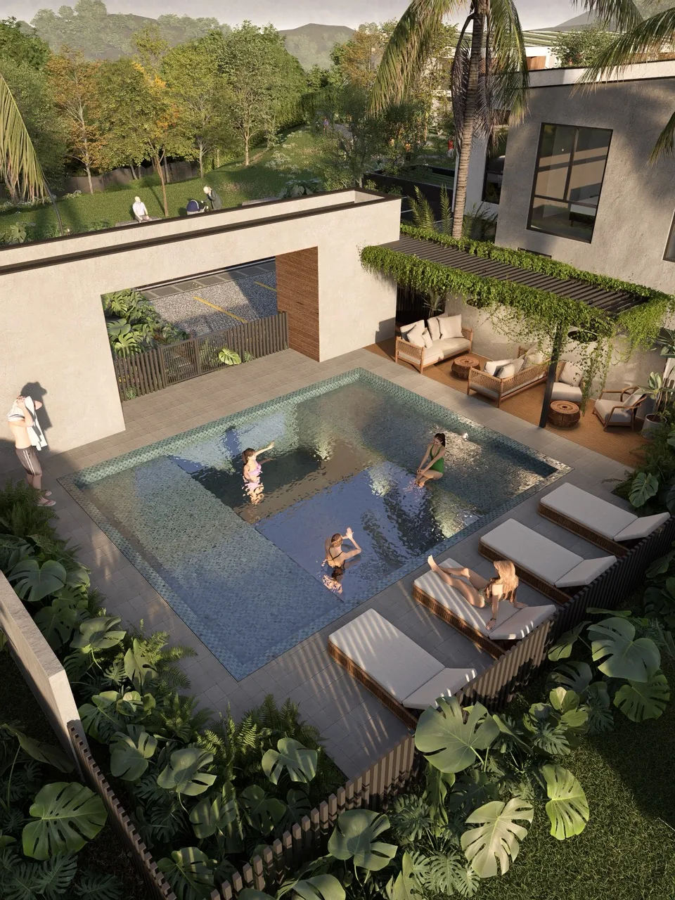 Zona social con piscina y wellness